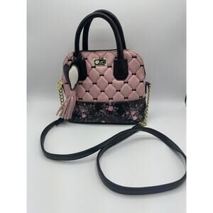 Luv Betsey Betsey Johnson Pink Quilted Floral Satchel Crossbody w/ Gold Hardware